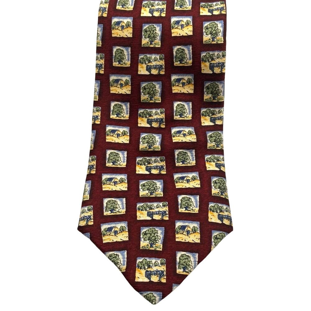 Men's Silk Tie Fabris Venezia  Made in Italy -Square Themed Farm View 58L 3 3/4W
